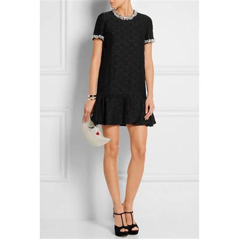 miu miu embellished|Black Embellished Cotton Dress .